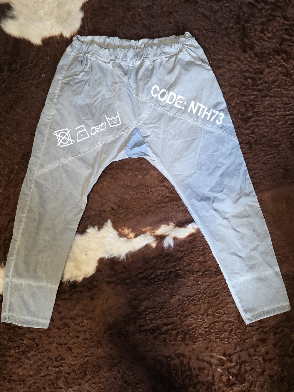 Light Gray Men's Drop-Crotch Joggers with CODE:NTH73 Print
